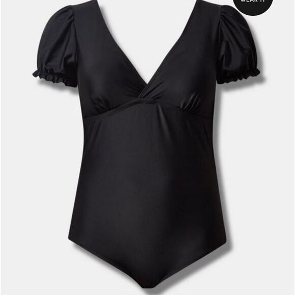 Retro Swim Wireless Puff Sleeve One Piece Swimsuit - Picture 4 of 4